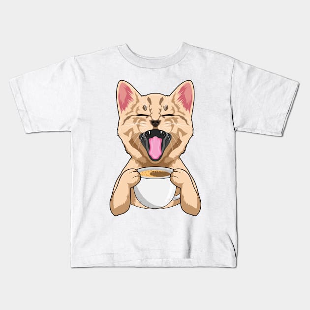 Cat with Cup of Coffee Kids T-Shirt by Markus Schnabel